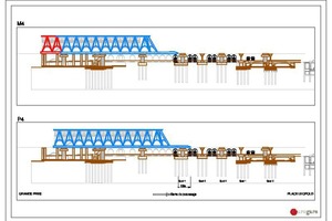  The Railway Station Hall is being shifted over the continually in-use railway lines in seven separate batches.Mit sieben Schubmanövern wird die Bahnhofshalle quer über die durchgehend genutzten Schienentrassen geschoben. 