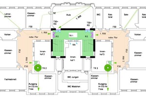  Nachträgliche Planung eines zweiten Rettungsweges (Wendeltreppe) für ein Schulgebäude.  