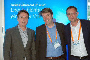  Tata Steel Europe: Frank Zaun (li., Account Manager Tata Colors), Vincent van Offeren (Mi., Global Account Manager Benelux und D-A-CH Länder) und André Hinzmann (re., Market Development Manager). 
