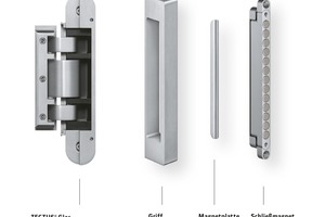  Das Beschlagsystem Tectus Glas mit Schließkomponenten und Griff.  