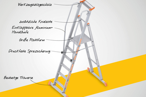  Plattformleiter Topic 1074 eignet sich für längeres Arbeiten auf der Leiter. 