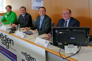  Pressekonferenz BVM 2019: v.l. Ingo Lederer von Stegerer Metallbau, VM Präsident Erwin Kostyra, BVM Hauptgeschäftsführer Markus Jäger, Hauptgeschäftsführer Richard Tauber vom Fachverband Metall Bayern. 