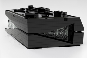  An der Ostfassade wird das Atrium ebenfalls durch den Ausschnitt eines Dreiecks in der abgedunkelten VHF-Fassade sichtbar. 