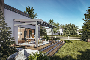  Mit seiner Terrassendach-Reihe bietet Sunflex Glaskonstruktionen für Garten und Terrasse. 
