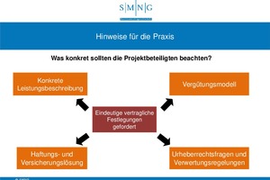  Für den Fall, dass Ihr Betrieb in BIM-Arbeitsweise tätig ist, empfiehlt die Kanzlei SMNG, folgende vier Punkte vertraglich zu fixieren. 