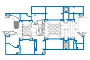  In das System AT 575 lässt sich mittels entsprechender Adapterprofile das komplette Türensystem AT 740 SI einsetzen. 