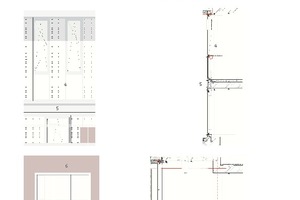 1 Digitaldruck Glasscheibe2 Einsatzfenster System Schüco AWS 753 Attikaverkleidung4 Pfosten-Riegel-Fassade Schüco FWS 50, Höhe je Geschoss 3,00 Meter5 Deckenstirnverblechung6 Bestandsfassade Klinker7 Stahlfenster Forster UNICO, Höhe 4,60 Meter8 Statikrahmen9 Statikpfosten 