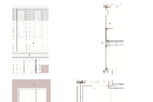  1 Digitaldruck Glasscheibe2 Einsatzfenster System Schüco AWS 753 Attikaverkleidung4 Pfosten-Riegel-Fassade Schüco FWS 50, Höhe je Geschoss 3,00 Meter5 Deckenstirnverblechung6 Bestandsfassade Klinker7 Stahlfenster Forster UNICO, Höhe 4,60 Meter8 Statikrahmen9 Statikpfosten 