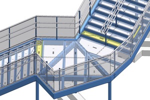  Ein Screen aus der Software HiCAD: Eine Treppen- und Geländerkonstruktion eines Projekts in der Wiener Berresgasse. 