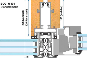  Der Schnitt zeigt die hybride Elementfassade Eco N von Lindner. 