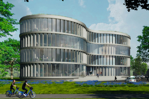  Gelsenwasser in Gelsenkirchen: Das Gebäude besteht aus drei Halbkreisen, die sich zu einem Kleeblatt formen und soll Ende 2023 fertiggestellt werden. 