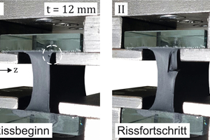  Rissbeginn und Rissfortschritt der Silikonfuge. 