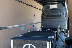  Der Test-Sprinter-Kastenwagen war 7,4 m lang, hatte im Laderaum eine Stehhöhe von 1,8 m und eine Länge von 4,7 m. 