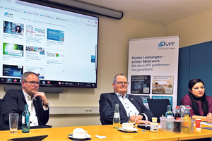  v.l. die VFF-Geschäftsführer Frank Lange und Frank Koos mit Pantea Khaledpour. 