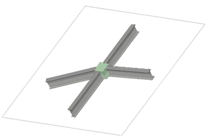 Komplexitätsgrad 1: Vom 3-D-Knoten aus sind die Stäbe nicht durchlaufend und nicht rechtwinkling, aber sie verlaufen in einer Ebene. 