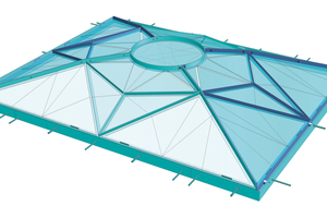  3D-Modell eines pyra-midenförmigen Glasdachs.  