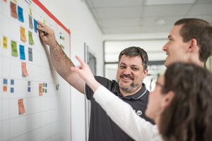  Zum Lean Management gehört es, Projektpläne mithilfe von Post-its zu visualisieren. 