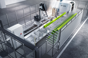  Der RX Load 500 entnimmt Profile aus dem Lager und bestückt das Bearbeitungszentrum – auch mannlos in der Nacht. 