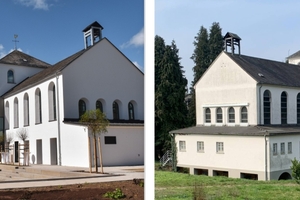 Eine gelungene Gebäudetransformation: Als Ausbildungszentrum für Pflegeberufe (l.) erstrahlt die ehemalige Klosteranlage St. Clara (r.) in neuem Glanz. 