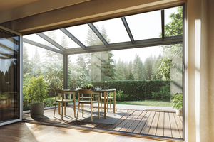  Inzwischen bieten einige Hersteller Schiebesysteme an, mit denen sich Terrassendächer zu Sommergärten ausbauen lassen. 