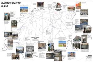  Bauteile aus Rückbauprojekten befanden sich alle im Umkreis von maximal 90 Kilometern wie die Bauteilkarte zum K.118 zeigt. 